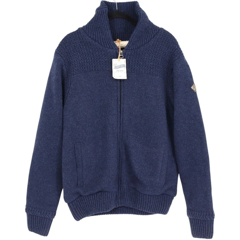 Schott Bros Wool Blend Sherpa Lined Full Zip Shawl Cardigan Sweater Size L Navy